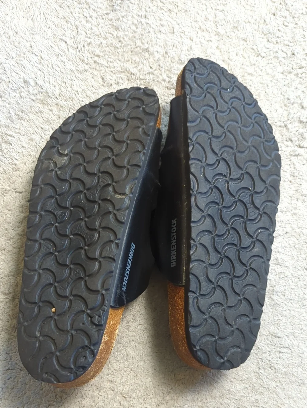 Birkenstock Size 40 Black Florida 3-Strap Leather Slide On Sandals